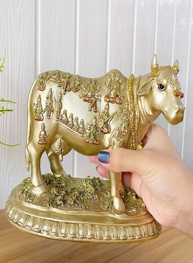 BangBangDa Hindu God Kamadhenu Cow Statue - Hinduism Diwali Gifts Home Office Mandir Altar Shrie Pooja Item Spiritural Ornament for Yoga Room Wish-Fulfilling Cow Sculpture Indian Wedding Return Gifts Pooja Item - Image 4